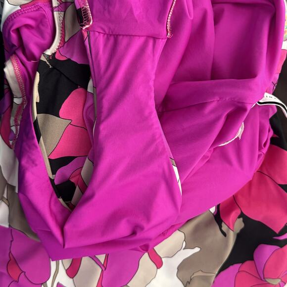 Trina Turk Swimsuit Womens 8 One Piece Pink Black Ruffle Floral Bathing Suit - Picture 7 of 7